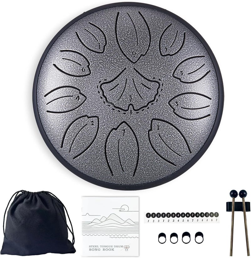 TUOKING Steel Tongue Drum 6 Inch 11 Notes C Key Rain Drum for Adults and Beginners, Handpan Drum Sound Healing Musical Instrument Gift for Meditation, Yoga, Music Lovers(Silver) - Image 1